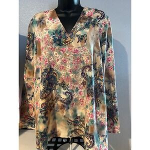 Mimi Maternity Blouse Made in USA Floral Paisley V-Neck Long Sleeve Top L